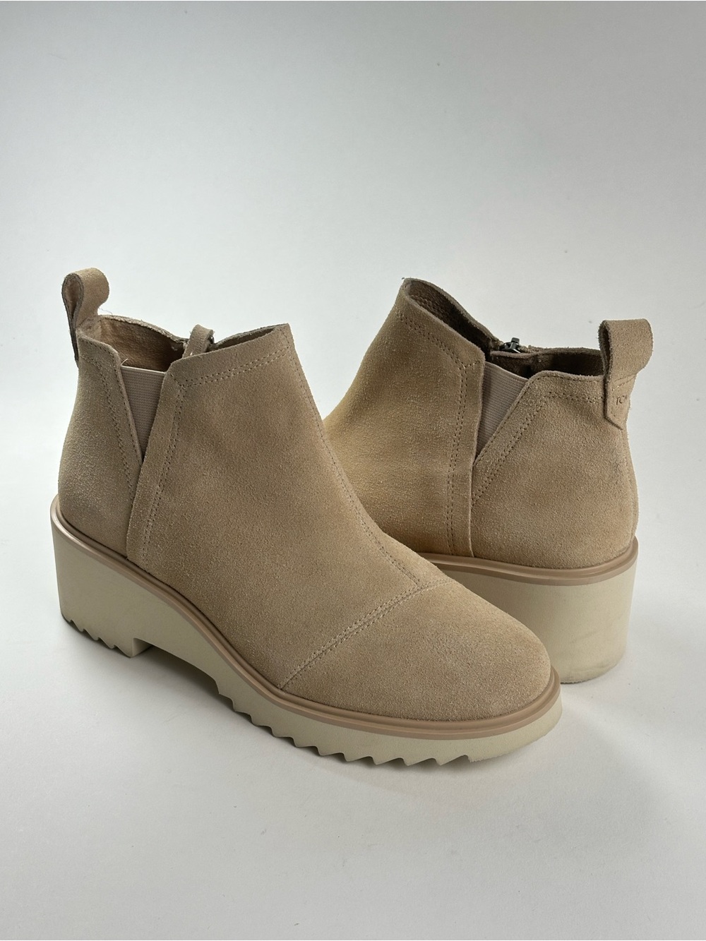 TOMS Women's Maude Wedge Boots in the oatmeal suede